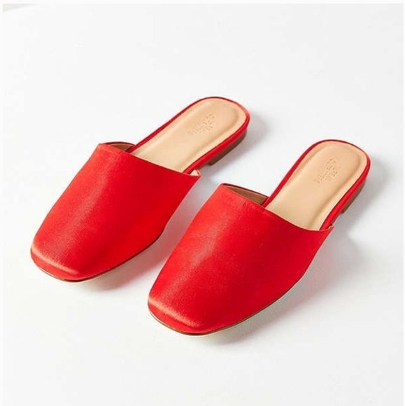 red satin mules